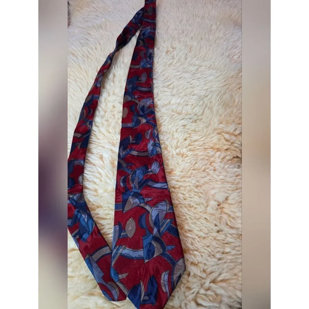 J.S.Blank&Co Burgundy Blue Gray Abstract Print 100% SILK Men's Tie